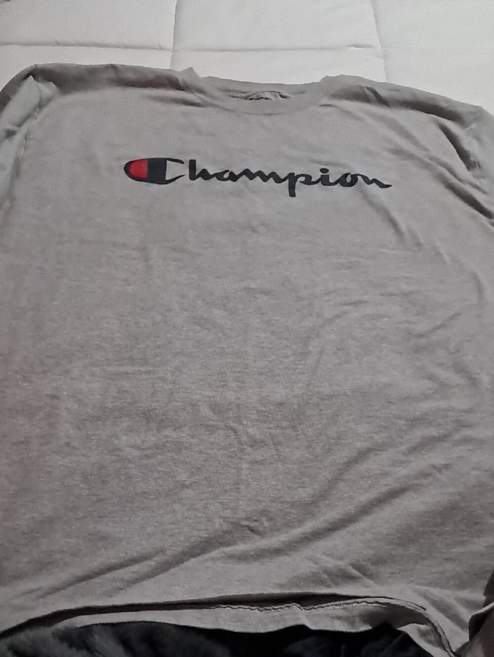 Champion Men’s Light Gray Logo Tee with Red & Navy Accent